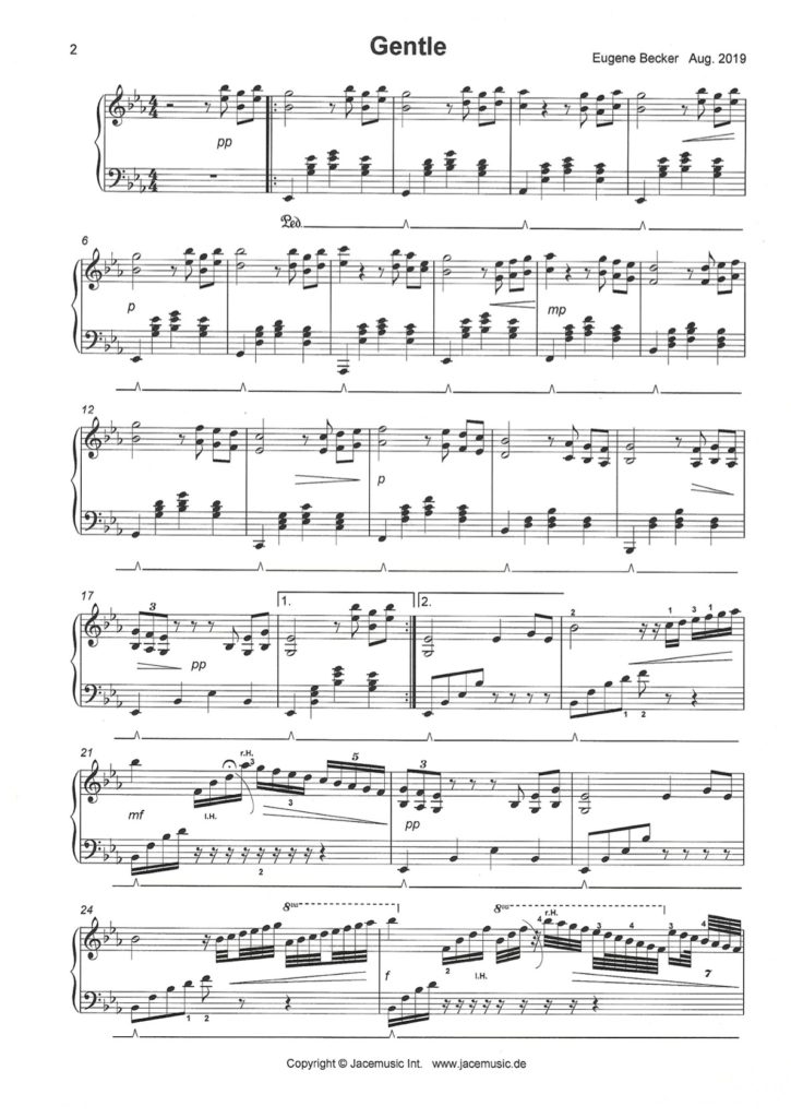 Klavierkomposition Gentle vom Komponisten Eugene Becker